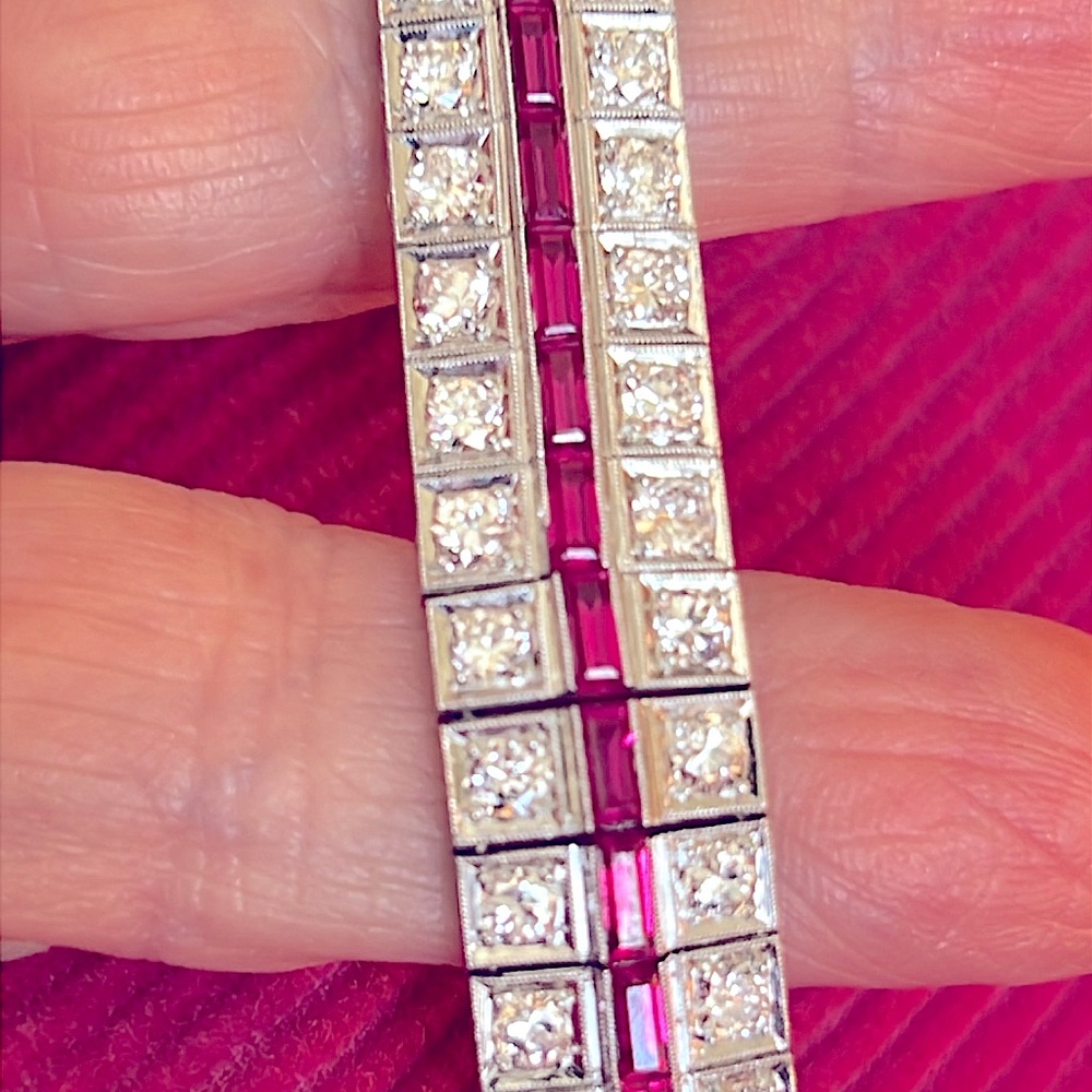 Platinum 5 carat diamond and Ruby bracelet - Picture 4 of 12